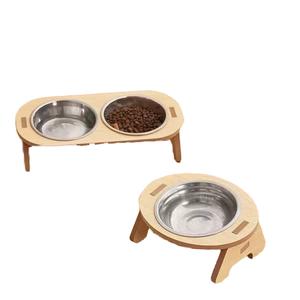 AUMANN Chargeable Automatic <b>Small</b> Double <b>Bowl</b> Anti-Knock Bamboo Geometric Pattern Portable Pet <b>Bowl</b> 500g Capacity for Cats <b>Small</b> - Product Image 1