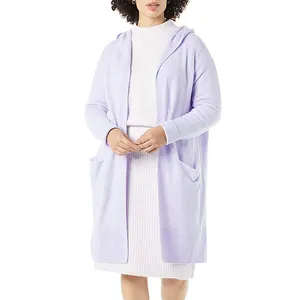 high quality cashmere supplier size wool cashmere sweater long women lilac cardigan with hood female lady