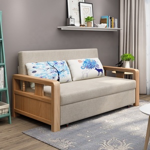 Canapé-<span class=keywords><strong>lit</strong></span> en bois massif assis et endormi en tissu à double usage pliant et rétractable canapé-<span class=keywords><strong>lit</strong></span> multifonctionnel pour salon - Product Image 1