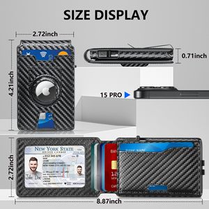 Men's Carbon Fiber <b>Card</b> <b>Holder</b> With Airtag Slot RFID Blocking <b>Wallet</b> Black Vertical Flip Design <b>For</b> Everyday Use - Product Image 3