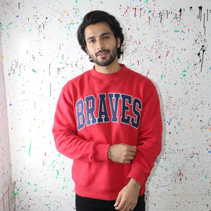 BRAVES <b>RED</b> Hooded Sweatshirt Navy Blue Applique Embroidery CLUSH SPORTS 100% Cotton Winter Digital Printing Oversized Velour - Product Image 1