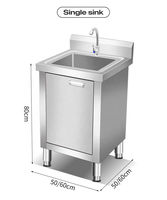 Évier de cuisine double cuve robuste avec meuble de rangement intégré en acier inoxydable, évier utilitaire de préparation pour bar commercial et cantine