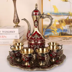 Service à Liqueur en argent sterling, ensemble Zam Zam musulman, en métal plaqué or, Design élégant, service de café/thé en argent et bedonin arabe