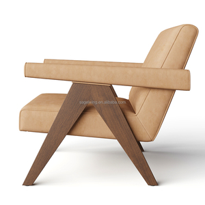 <span class=keywords><strong>Fauteuil</strong></span> en cuir de luxe minimaliste contemporain Chaise de loisirs en bois de style nordique souple Couleur personnalisée Salon de 2 ans - Product Image 3