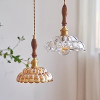 Lampe suspendue vintage en verre à motif floral, en bois de noyer, design élégant, pour salle à manger, café, restaurant, chambre à coucher