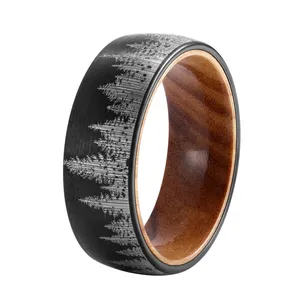 Atacado faixas de casamento dos homens de black metal-Poya anel de casamento masculino, anel de tungstênio de 8mm, forro de madeira, confortável