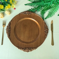 Assiettes de présentation vintage rétro en plastique marron à motif floral de 13 pouces pour mariage, fête, décoration de table, écologiques