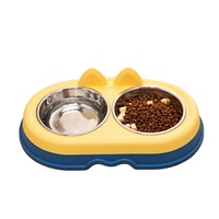 Mangeoire double écologique pour chat avec base en plastique PP et bols en acier inoxydable, antidérapante et arrondie, pour usage intérieur