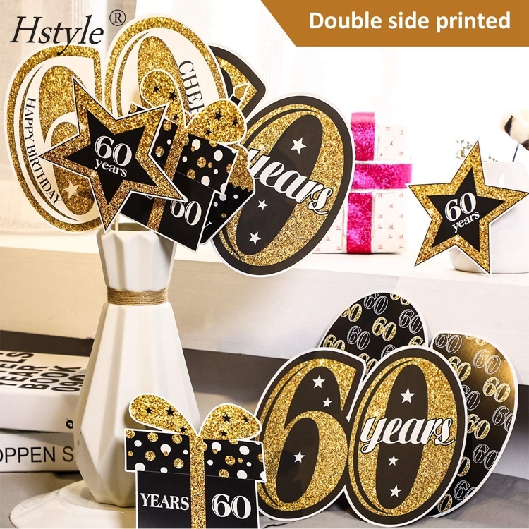 12-Pack Gold Glitter 60th Birthday Centerpiece Sticks – Number 60 Cake Toppers, Table Decor, 9.1 Inch Height