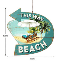 Panneau de bienvenue 'Beach This Way' pour porte d'entrée, décoration murale en bois style Art Déco, couronnes suspendues pour porche de ferme, décor d'été et d'automne