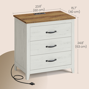 <span class=keywords><strong>Table</strong></span> <span class=keywords><strong>de</strong></span> <span class=keywords><strong>chevet</strong></span> style ferme pour chambre à coucher, collection LIRY, avec 3 tiroirs et station <span class=keywords><strong>de</strong></span> charge, idéale pour appartement - Product Image 2