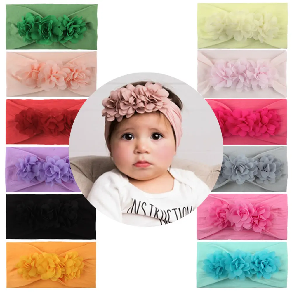 Baby Knot Headband Baby Toddler Ribbon Elastic Baby Headdress New Colorful Chiffon Flower Headband For Newborn Kids Hair Band Girl Bow Knot Styling