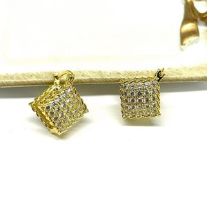 Geometric <b>Stud</b> <b>Earrings</b> Gold And Silver Micro Insert Zircon Double Sided Rhombus Party Jewelry - Product Image 2