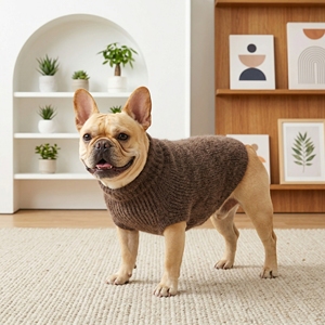 Pull confortable à col roulé pour <span class=keywords><strong>bouledogue</strong></span> français, en tricot côtelé beige, doux et chaud pour petits chiens, utilisation intérieure et extérieure - Product Image 2