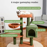 Jouet pour chat d'intérieur durable multifonctionnel résistant à l'usure Cactus grimpant griffoir d'arbre à chat en peluche de bois de sisal