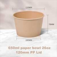 ECOS32OZ Bol à soupe rond en papier de riz jetable imprimé personnalisé Tasse à emporter Conteneur à salade en papier kraft Bol à pâtes ramen avec couvercle