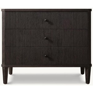 Commode en bois à 3 tiroirs cannelée, style Wabi Sabi, table de chevet de chambre à coucher française, coffre de rangement en chêne à texture de roseau vertical - Product Image 3