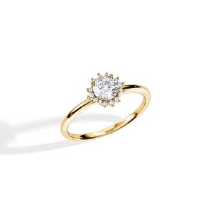Anillo de compromiso de moissanita de copo de nieve Halo personalizado en oro amarillo para bodas y fiestas, joyería fina de lujo - Product Image 4