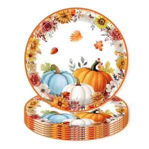 Fall Pumpkin Party Supplies Kit Paper <b>Disposable</b> <b>Plates</b> Cups Napkins Forks and Spoons Thanksgiving Dinner Tableware - Product Image 6