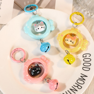 Wholesale Cute Kawaii Cartoon Cat Keychain Bell Color Fish Shape Frame Plastic Keyring <b>Car</b> Bag <b>Accessories</b> Creative Souvenir - Product Image 2