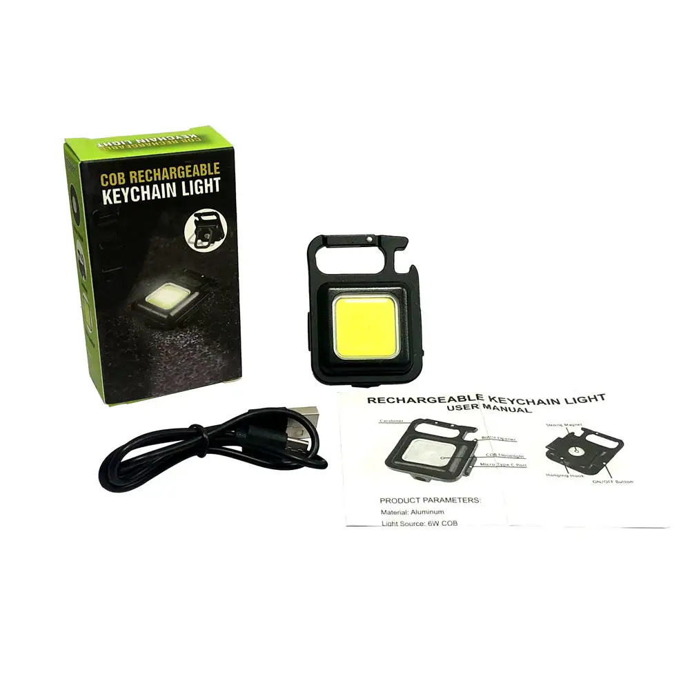 Lanterna recarregável 7 em 1 para acampamento, lanterna de alumínio COB LED, chaveiro com ímã para abrir