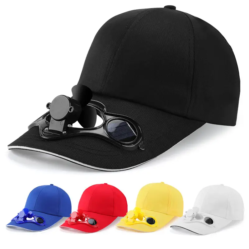 Novo Design de alta qualidade Custom Logo Solar Powered Fan Cap Algodão Sports Caps Unisex Summer Acessórios Summer Hat Baseball Cap