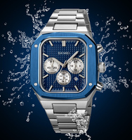 Reloj de Cuarzo para Hombre con Correa de Acero Inoxidable, Elegante, Resistente al Agua 3BAR, Caja Cuadrada de Aleación, Cronómetro, Puntero, Logotipo Personalizado, a la Moda