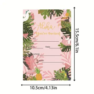 Kartu undangan Hawaii, 10 buah/set dekorasi pantai musim panas, kartu undangan Aloha pink buatan tangan