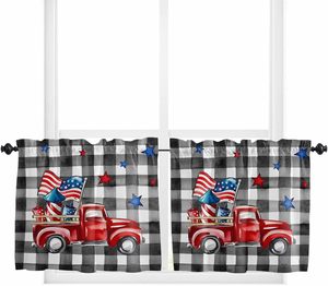 Rideaux de cuisine drapeau USA, bleus et rouges, à motifs étoiles tombantes, rideaux courts à volants pour café, petites fenêtres, 2 panneaux - Product Image 2