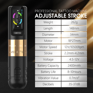 Ambizione Seher 2.2-4.2mm regolabile tratto professionale elettrico tatuaggio pistola senza fili rotativo tatuaggio penna macchina per Body Art - Product Image 2