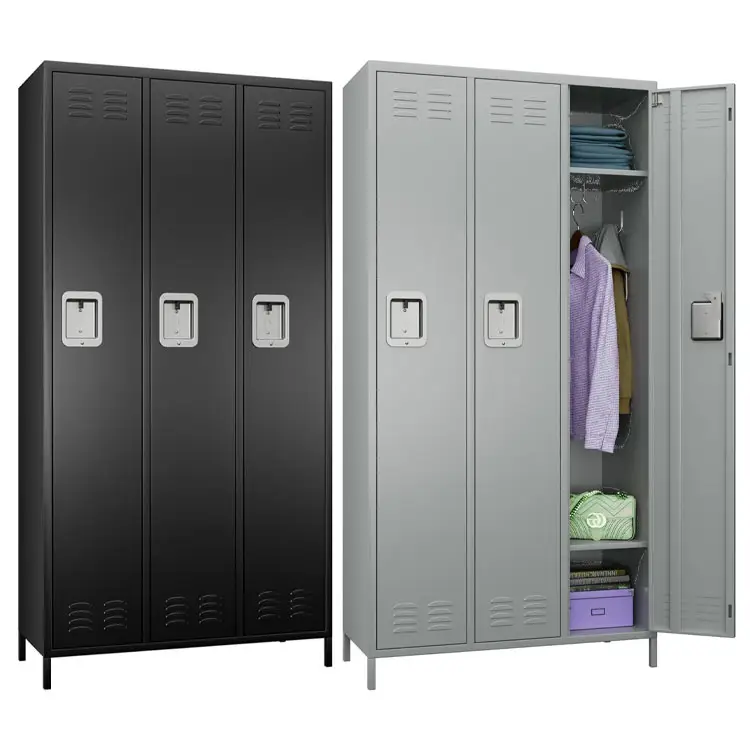 Armário de metal com 3 portas para armazenamento de roupas, armário de aço com trava combinada para funcionários e funcionários do escritório e academia