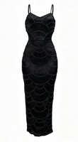 Robe de soirée décontractée pour femme, longue, coupe trapèze, ajustée, à fines bretelles, ornée de sequins et de perles, en polyester/coton tissé