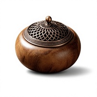 Brûleur à Bakhoor en bois de luxe avec couvercle en métal antique, brûleur à encens décoratif pour la fragrance de la maison, style décoratif arabe