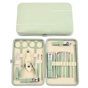 18pcs/Set Professional Stainless Steel Green Manicure Pedicure Set For Womens