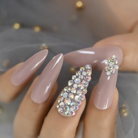 Faux ongles pour bijoux de mariée, 24 pointes, longs et brillantes avec des strass scintillants, pré-dessiné, fait à la main, personnalisés