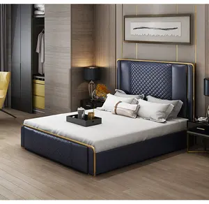 豪华现代酒店特大床带不锈钢批发卧室家具套套套式床