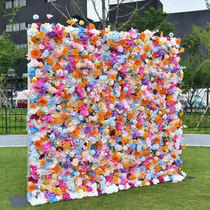 Interior House Decoration Pink Artificial Flowers Arrangement Colorful Flower Wall Backdrop 8ft X 8ft Decoration For Wedding