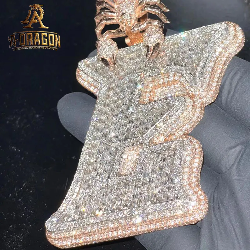 Pendentif personnalisé émail vs Moissanite cartoon par diamant avec testeur de chaîne cubaine diamant taille émeraude pendentif Hip Hop en argent 925