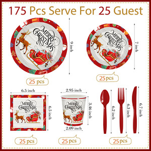 Christmas Santa Claus Reindeer <b>Disposable</b> Tableware Set Paper <b>Plates</b> Cups Napkins Party Supplies - Product Image 2