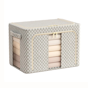 Tianshan Clothing Storage <b>Box</b> Rectangular Lattice Pattern Fabric Organizer Zippered Window Standing Type for Wardrobe - Product Image 5