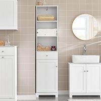 Casier de salle de bain du sol au plafond avec étagères et tiroirs, meuble de salle de bain tour en lin avec armoires avec étagères