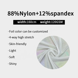 Miễn Phí Mẫu Sáng Bóng Đầy Màu Sắc Kim Loại Lá Vải Tuyn Lưới 4 Cách Căng Nylon Spandex Vải Đồ Bơi Khiêu Vũ Thể Dục Leotards Vải - Product Image 2