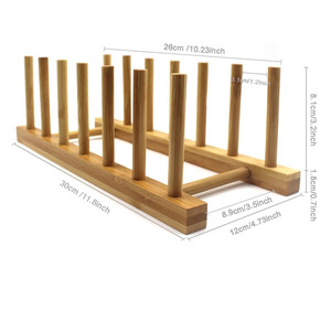 Bamboo <b>Lid</b> Rack Stainless Steel Kitchen Storage Stand For <b>Pot</b> <b>Lids</b> Dishware Organizer With 6 Slots Simple Design - Product Image 4