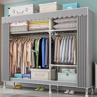 Armoire en tissu pour chambre à coucher simple, garde-robe, en tissu gris, porte coulissante, placard, usine, bon marché