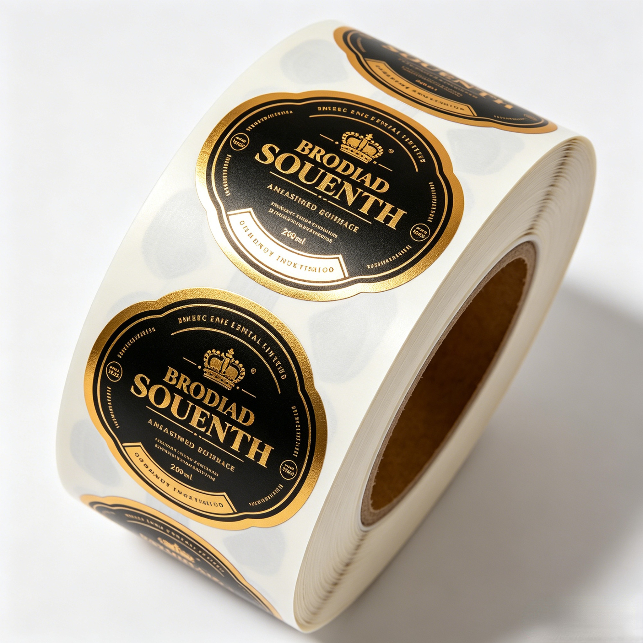 Luxury Eco-Friendly Kraft Paper Black Gold Foil Stamped Label Roll Custom Printed Vintage Style Self-Adhesive Labels Packaging