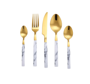 Creative Modern Design 5-Piece Stainless Steel 304 Flatware <b>Set</b> Mirror Polish <b>Marble</b> Handle High Quality Dishwasher Safe Party - Product Image 1