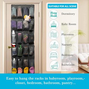 Over The Door <b>Shoe</b> Organizer 24 Pockets Breathable Mesh Hanging Storage Holder For <b>Shoes</b> Black Rectangle <b>Hook</b> Type - Product Image 2