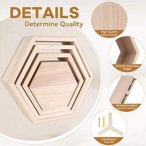 Hexagonal Wooden Wall Mounted Storage <b>Shelf</b> Solid Wood For <b>Bedroom</b> Living Room Organization - Product Image 1