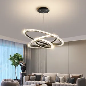 Nuovo arrivo moderno grande rotondo brillante lampadario nero e dorato illuminazione Design semplice per lampada a sospensione soggiorno