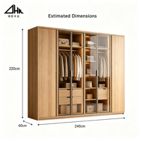 Armoire en bois avec porte vitrée, éclairage LED, tiroir, tringle de suspension et grand espace de rangement pour chambre à coucher